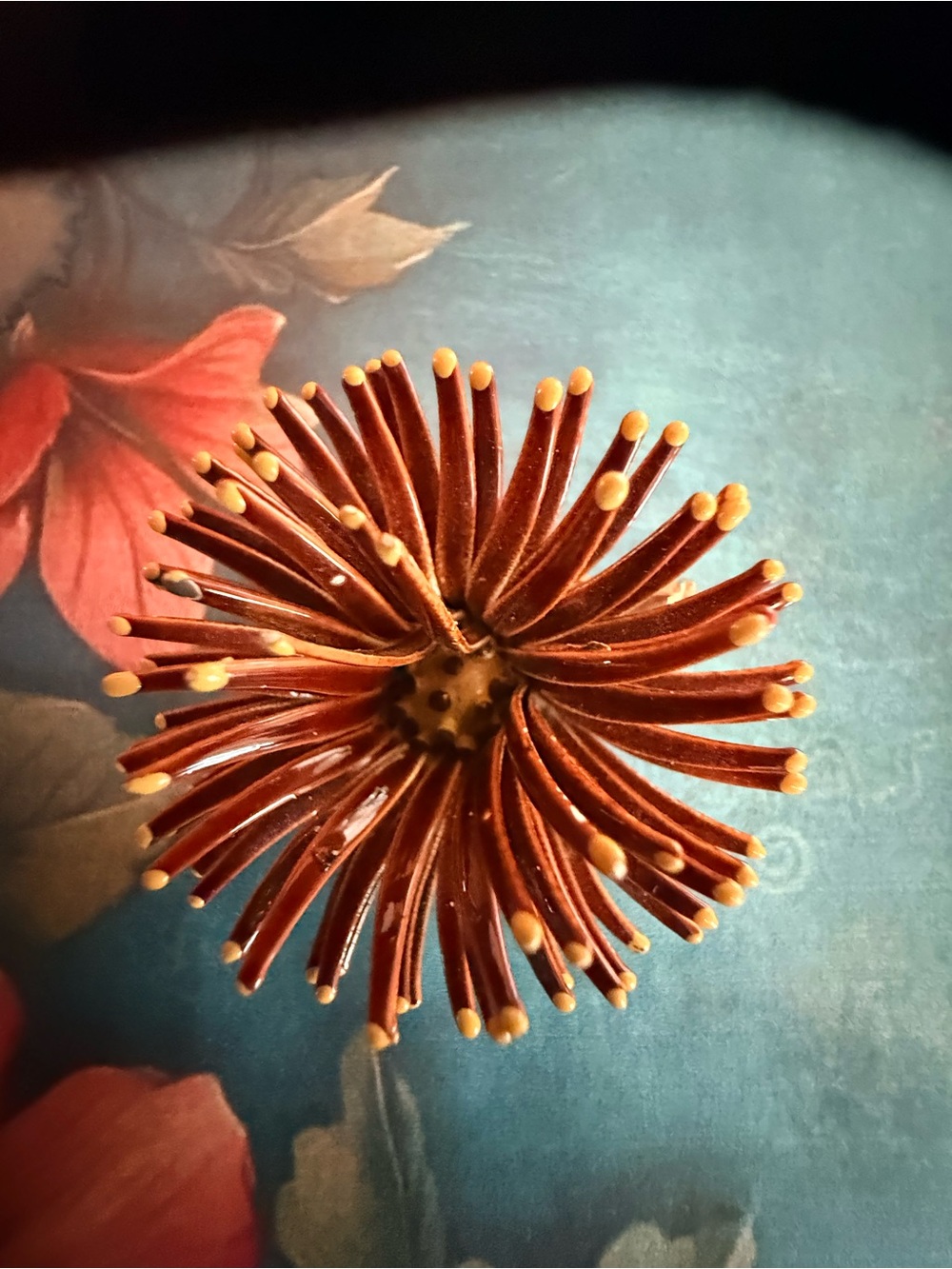Brown Decorative Flower Accent Brooch.